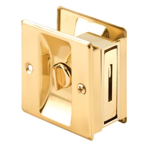 Prime-Line N 6771 Pocket Door Privacy Lock with Pull - Replace Old or Damaged Pocket Door Locks Quickly and Easily – Brass (Single Pack)
