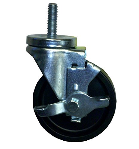 Medium Duty 5" Threaded Stem Caster with Black Polyolefin Wheel and Brake