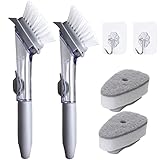 2 Pack Dish Sponge Scrubber Brush with Handle Soap Dispenser and 2 Dish Wand Refills Sponge Heads, S