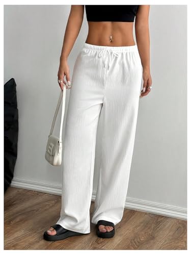 Women's Drawstring Waist Lounge Pants Elastic Waisted Straight Leg Casual Trousers2