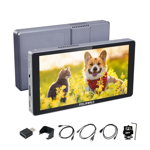 FEELWORLD P6XL 6 Pouces Moniteur de Terrain Tactile,1200 nits Batterie intégrée 3000 mAh Compatible CNC résolution 4K Full HD (1920 x 1080p), entrées/Sorties HDMI, LUT 3D