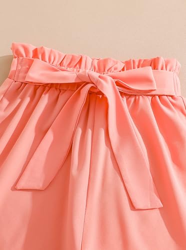 Image of Girls 2 Piece Outfits Summer Ruffle Sleeve Top and High Waisted Striped Shorts Set for Girls 7-14