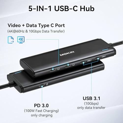 Image of USB C to USB C Hub Dual Monitor, USBC Splitter with 4K@60Hz DP Alt Mode Video Output, 10Gbps Data Transfer, 100W PD Charging, Dual Monitors Adapter for Laptop, Portable Monitor and More Type C Devices | USB C Video Splitter Multiport Adapter,10Gbps USB3.1 Data Transfer, 100W PD for Portable Monitor and More Type-C Devices