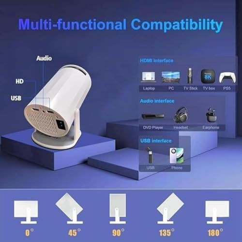 Image of Portable Mini Projector, 4K 1080P Full HD Projector, Support Video Projector, WiFi 5G BT 5.0, Cinema Projector 180 Can Be Rotated, Android 11, Compatible with TV Stick