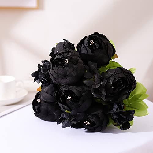 Duovlo Artificial Peony Silk Flowers Fake Flowers Vintage Wedding Home Decoration,Pack Of 1 (Black) #TOP2