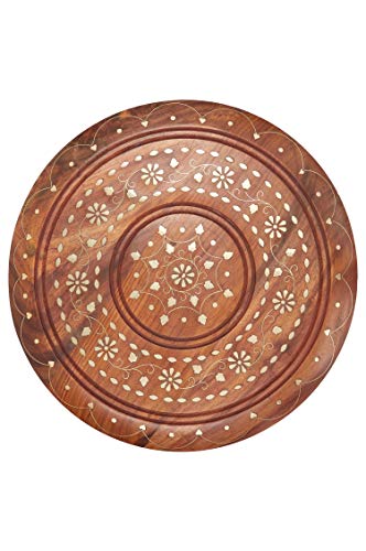Marokkanischer Tisch Beistelltisch aus Holz Caglanur Braun ø 30cm groß rund | Orientalischer runder Hocker Blumenhocker… – Bild 4