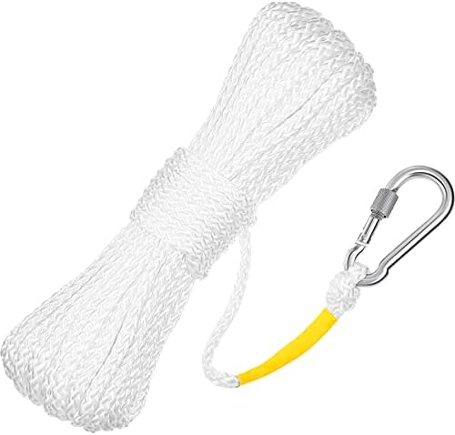 Hollow Braided Polypropylene Line Rope Heaving Line with Spring Hook for Ring Buoy Pool Life Preserver Ring Rope Boat Anchor Rope (White,15 m/ 16.4 Yards)