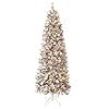 MUPATER 6ft Pencil Christmas Tree Pre Lit Artificial Christmas Tree with Flocked Snow and Metal Stand Warm White Lights Holiday Decoration for Home Party Snow White