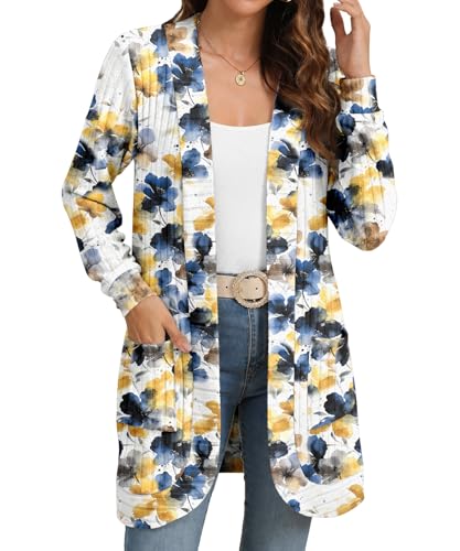 Image of YSYOKOW Cardigan Sweaters for Women Long Sleeve Open Front with Pockets | Long Cardigans for Women Lightweight Soft Casual Dressy Loose Fit Cardigan Sweater with Pockets for Work and Office