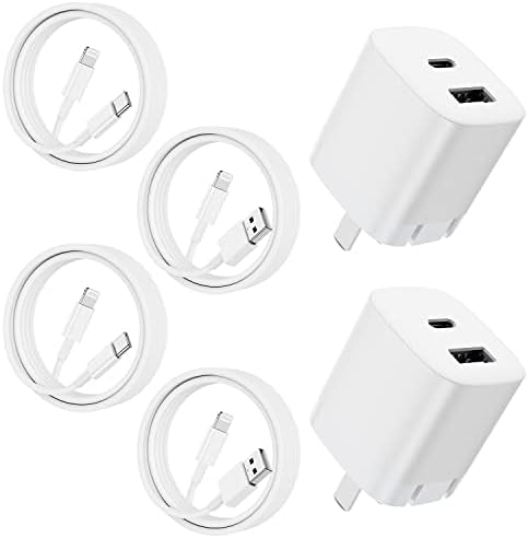 iPhone 14 13 Foldable Dual Port Fast Charger, 2Pack PD 20W USB C Wall Charger Block with 4Pack [Apple MFi Certified] 6ft Lightning Cable Fast Charging for iPhone 14 13 12 11 Pro Max Mini/iPad/AirPods