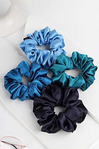 Image of Satin Scrunchies Hair Bands for Women | No-Damage Elastic Hair Ties for Ponytails & Buns | Fluffy & Stylish Rubber Bands | Large Size | Pack of 5