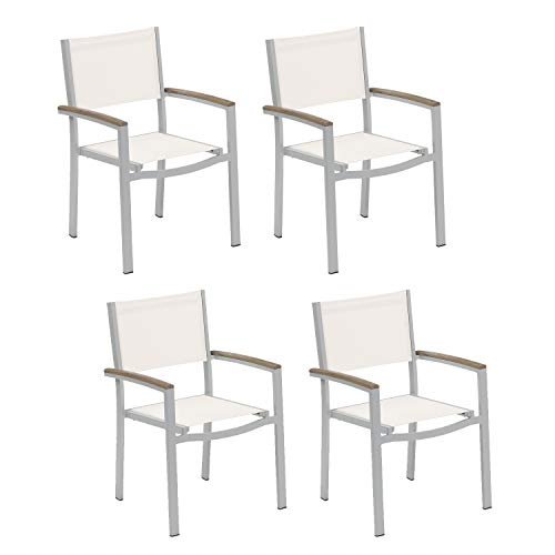 Oxford Garden Travira TVCHSCV4 Sling Armchair - Natural Sling - Vintage Tekwood Armcaps - Set of 4