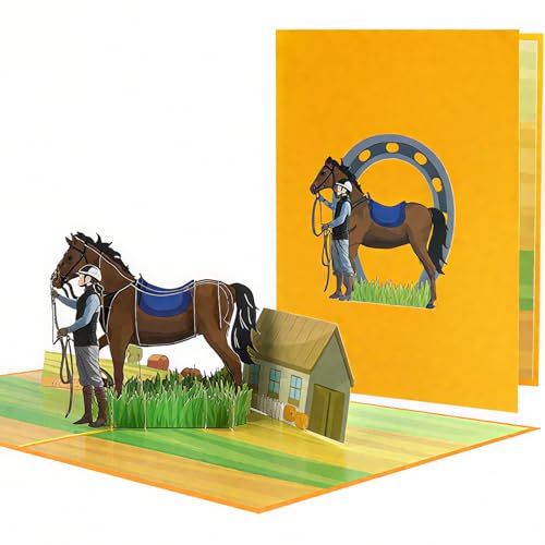 AIBAOBAO Biglietto Auguri Compleanno Cavallo Biglietti Auguri Pop Up 3D Compleanno Divertente Biglietto Regalo per Gli Amanti dei Cavalli Buono per Lezioni di Equitazio per Figli Papà Marito Amici