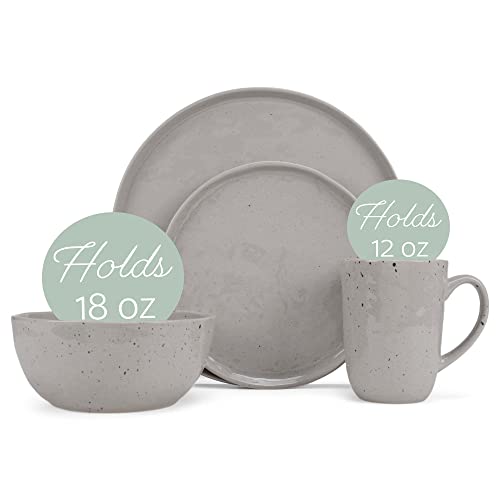 Elanze Designs Shiny Speckled Ceramic Dinnerware 16 Piece Set - Service For 4, Grey #TOP3