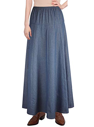 Womens Basic Ultra Soft Lightweight Denim Fit And Flare A-Line Ankle Length Maxi Skirt (Stonewash - Large) #TOP21