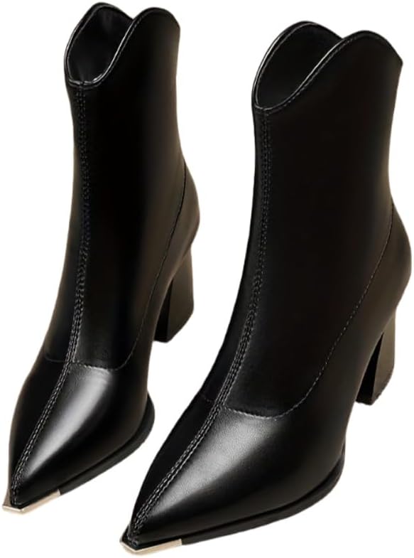 Women's warm pointed-toe short boots. Solid color design. Rubber sole for anti-slip. Heightening effect.