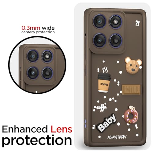 Image of Pikkme Back Cover for Motorola Moto Edge 60 Stylus 5G | 3D Bear Silicone Cute & Fun Coffee Cartoon | Full Body Protection Bumper Case (Brown)