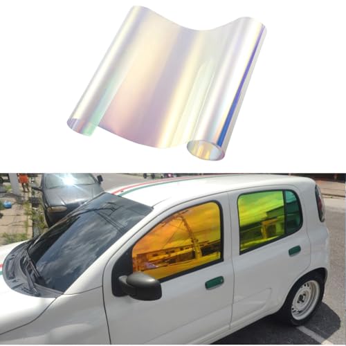 Alvorox - Lámina para ventana VLT 65%, camaleón plateado, lámina tintada para coche, lámina de privacidad, color verde y amarillo (50 x 600 cm)