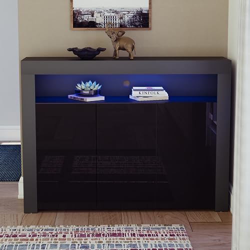 Vida Designs Nova 3 Door Modern LED Sideboard in Black, RGB Lights (Fade/Strobe Options Included), High Gloss - Image 3