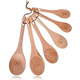 ElevateTech Wooden Measuring Spoons, 6 Pcs Natural Acacia Wooden Measuring Spoons and Scoops Set Includes 1/8 tsp, 1/4, 1/2, 1 tsp, 1/2 tbsp & 1 tbsp Cute Teaspoon Tablespoon for Cooks
