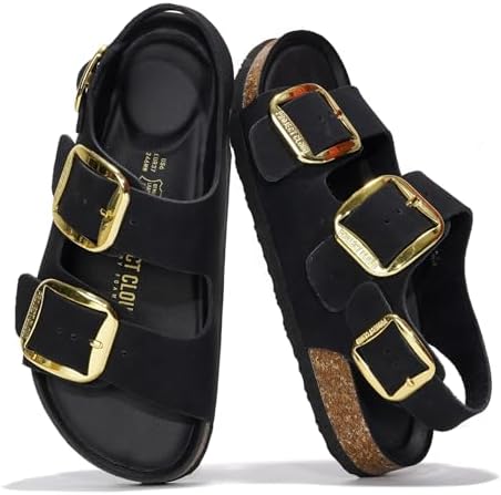 Project Cloud Genuine Leather Summer Sandals for Women 2025 – Memory Foam Slingback Womens Sandals Comfortable and Non Slip Beach Slides with Big Buckle (Garda)