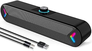 LENRUE Computer Speakers,Wired USB-Powered PC Speakers with 10W Stereo Sound,Sound-bar Speakers for PC Desktop Computer Laptop Monitor (Black)