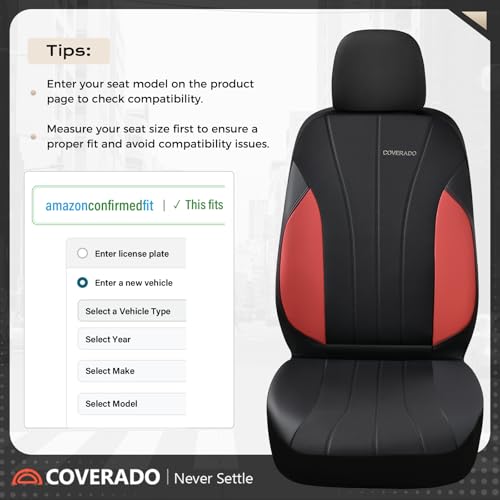 Image of Coverado Seat Covers, Red Car Seat Covers Full Set, Automotive Seat Covers 5 Seats, Waterproof Black Car Seat Protectors Universal Fit for SUVs Trucks Sedans
