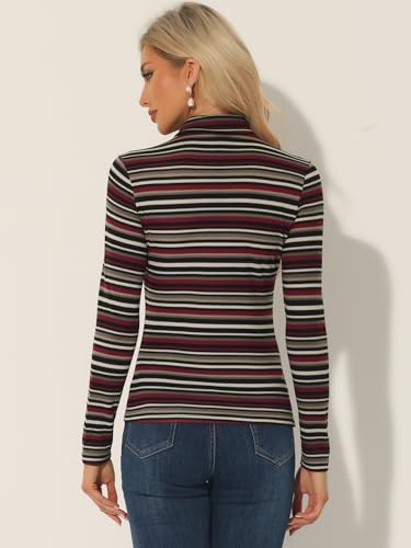 Allegra K Women's Striped Top Long Sleeve Casual Slim Turtleneck Fall Christmas Party Shirt 20254