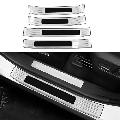 KEALAS 4 PCS Stainless Steel Chrome Silver Door Sill Protector Trims for Toyota Highlander 2020 2021 2022 2023 2024 Outside Door Sill Scuff Plate Guard Cover Trim Door Sill Decorative Decals