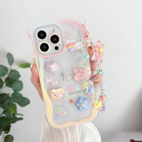 Coque iPhone 17 TPU souple avec bracelet 3D Get Rich transparent motif girly