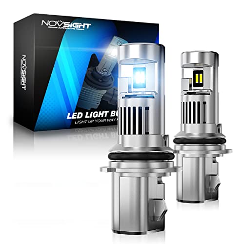 NOVSIGHT 9007 LED Headlight Bulbs 20000 Lumens, Wireless 600% Brightness HB5 LED Headlights High and Low Beam Conversion Kits, 90W 6500K Cool White Halogen Replacement, Plug and Play, Pack of 2