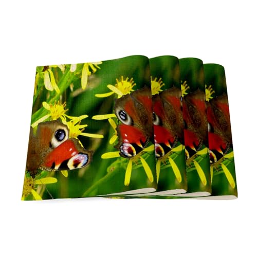 Set de table en lin fleurs jaunes insectes lot de 4 napperons rectangulaires - 2