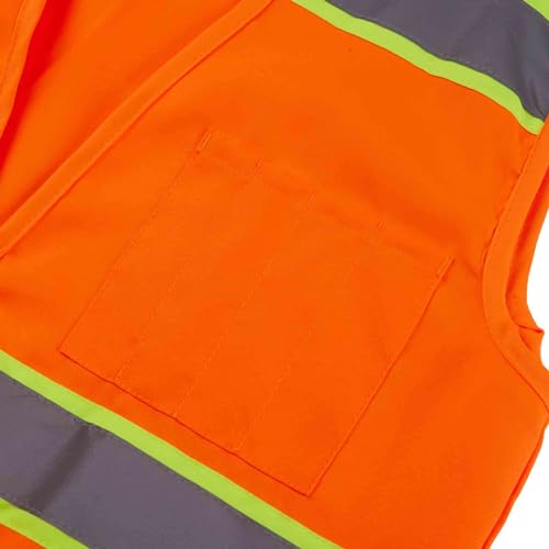 SV6000, ANSI/ISEA Class 2, Surveyor Safety Vest, Reflective w/Yellow binding, Zipper, Pockets, Neon Orange4