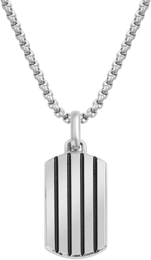 Van Heusen Men's Stainless Steel Striped Dog Tag Pendant with 24" Box Chain Necklace