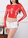 LemonGirl Womens Fishnet Long Sleeve Crop Top Lingerie Babydoll Nightwear One Size US2-16 Red