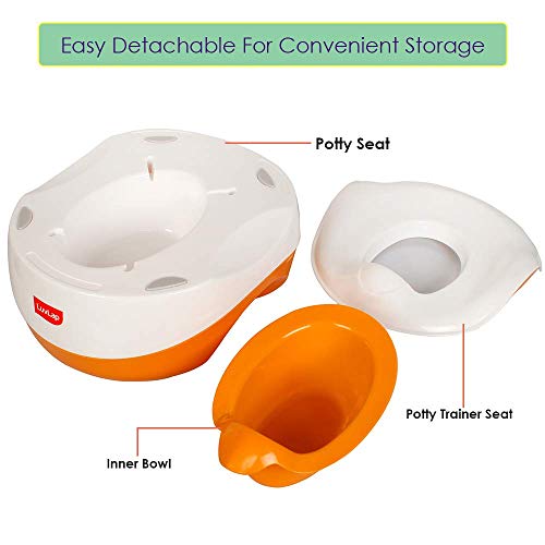 Image of LuvLap 3 in 1 Baby Potty Training Seat, Potty pot, potty seat cum removable toilet seat, for 1 + Year child, potty chair for baby suitable for potty training of Boys & Girls (Orange)