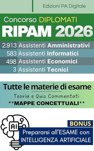 Concorso RIPAM 2026 Assistenti Amministrativi, Informatici, Economici, Tecnici DIPLOMATI: Manuale di Preparazione Teoria + Quiz + Simulazione di migliaia di Quiz con Intelligenza Artificiale