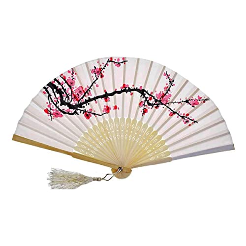 12 Pieces Cherry Folding Hand Fan Bamboo Folding Fans Fabric Chinese Flower Fans Handheld Bulk Foldable Fan Decorative Fans For Wedding Favor Gift Dance Party #TOP20
