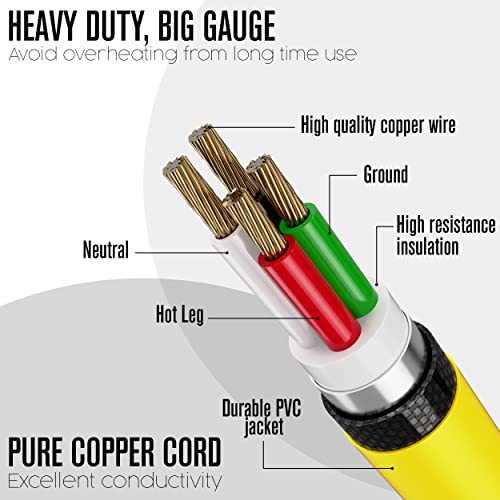 Houseables Generator Cord 30 Amp 4 Prong, Generators Extension, 10 Ft, 125-250V, 7500 Watt Max Rating, Ul Cul, Nema L-14-30P, Rubber, 10 Gauge, Heavy Duty, L14-30, Transfer, Power Cable, Locking #TOP6