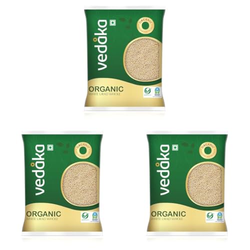 Image of Amazon Brand - Vedaka Organic White Urad Dal Whole 1Kg | Rich Source Of Protein | Cholesterol Free & No Added Additives (Pack of 3)