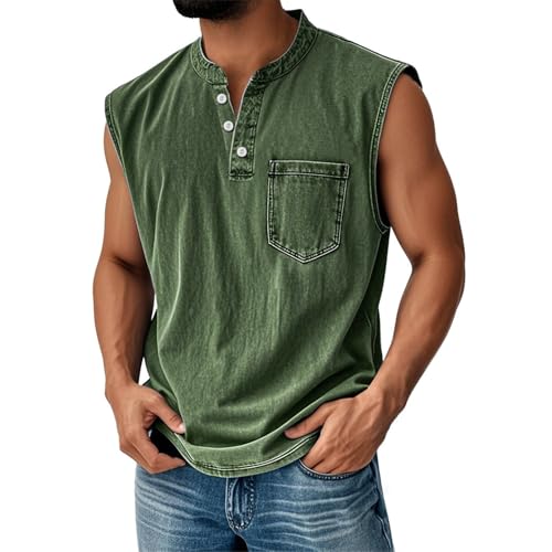 Sleeveless Shirts for Men Henley Neck Sleeveless Workout Muscle Tank Tops Summer Relaxed Fit Plain Oversized Tshirts
