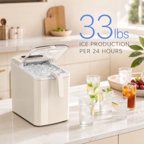 Image of Ice Maker Countertop, Portable Ice Machine with 2 Sizes Bullet Ice, 9 Cubes Ready in 6 Mins, 33lbs /24H, Self-Cleaning Ice Machine with Basket & Scoop for Home Kitchen Office