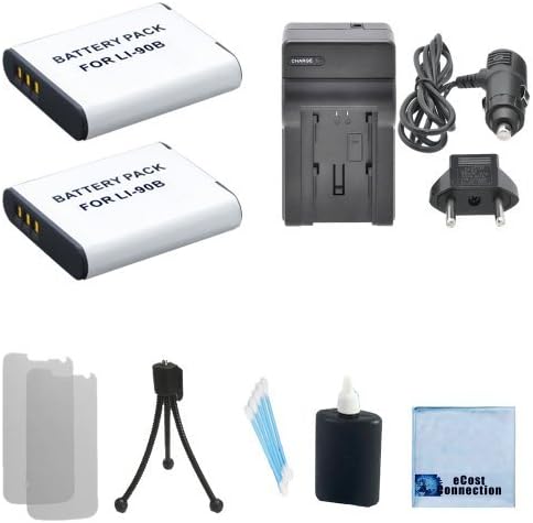 2 LI-90B High-Capacity Batteries for Olympus DSLR Cameras, Charger, eCostConnection Starter Kit