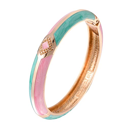 Ujoy Cloisonne Bracelet Colorful Cloisonne Design Gold Plated Hinge Enamel Bangle Jewelry For Women Girls 55A79 Green-Pink #TOP13