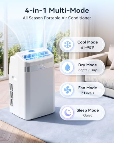Image of 14000BTU 4-in-1 AC Unit, Cools 700 Sq.Ft, Ultra Quiet | 14000BTU AC cools 700sq.ft, 4-in-1 cool /fan /dry /sleep, quiet, LED, remote, 24H timer, auto swing, kit, for bed /office /dorm.