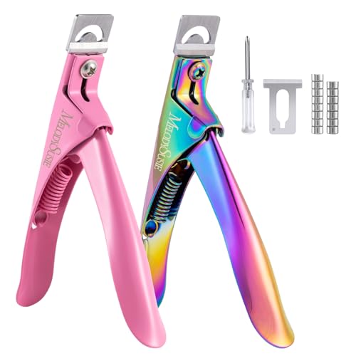 Image of MelodySusie 2Pcs Acrylic Nail Clippers with Magnet Sizers, Professional Nail Cutters for Long Acrylic Gel Nails Tips, Adjustable Stainless Nail Trimmer, Manicure Tool for Salon Home, Pink & Rainbow