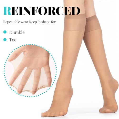 9 Pairs Knee High Socks Pop Sock For Women, Light Skin Color Women's Knee Sock, Sheer Long Socks Stockings For Women Nude Knee High Tights Sheer Nylon Stockings For Girl Black Skin Color3