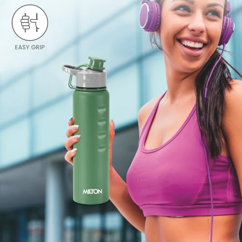 Image of MILTON Gripper 1000 Stainless Steel Water Bottle, 900 ml, Green | Leak Proof | Easy Grip | Light Weight | Easy to Carry