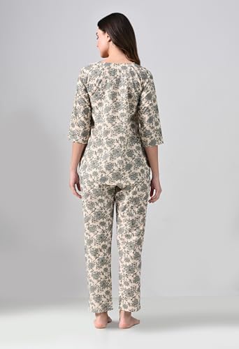 Image of Ichaa Women's Cotton Printed Night Suit - Top & Bottom Set