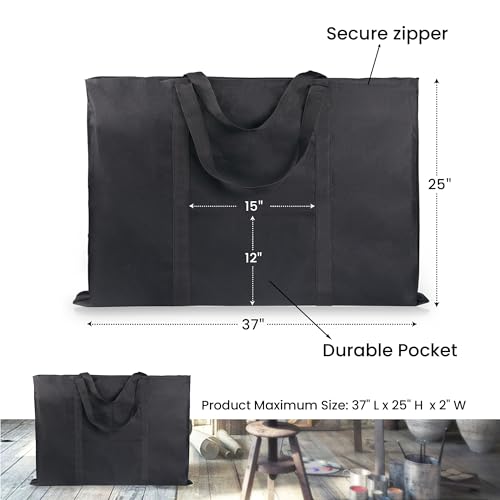 Image of JJRING Dacron Light Weight Art Portfolio Tote Bag, 25'' x 37'' for 24'' x36'' Black Carrying Storage Case For Poster, Sketching, and Drawing